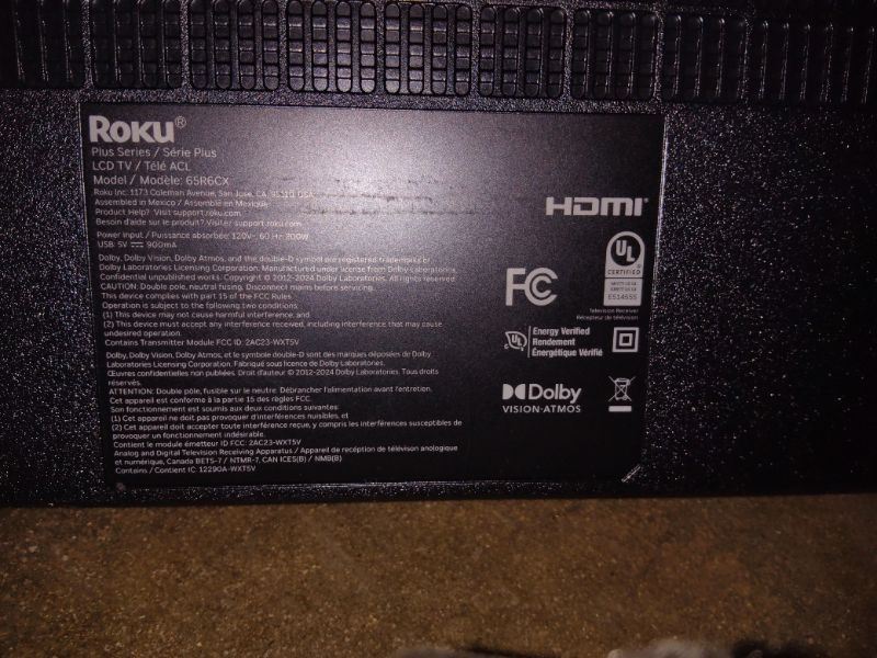 Photo 1 of ***FOR PARTS ONLY DISPLAY COMPLETLY DAMAGED*** Roku 65-Inch Smart TV - Plus Series, 4K QLED Mini-LED TV - RokuTV