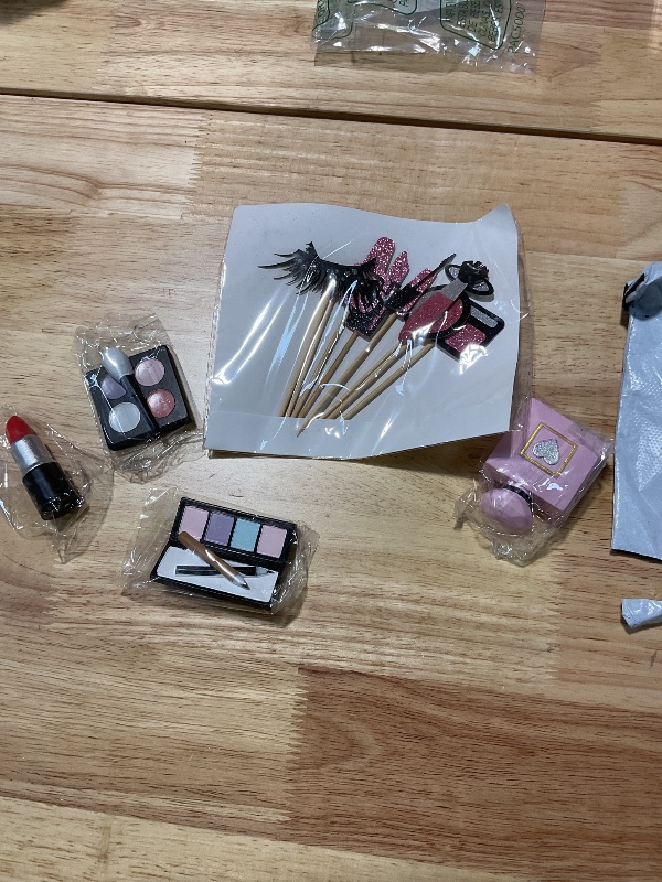 Photo 1 of 12 Pack Makeup Cake Toppers - Resin Lipstick & Perfume Bottle Cosmetics Decor | Perfect for Makeup Theme Bridal Shower, Bachelorette & Birthday Parties