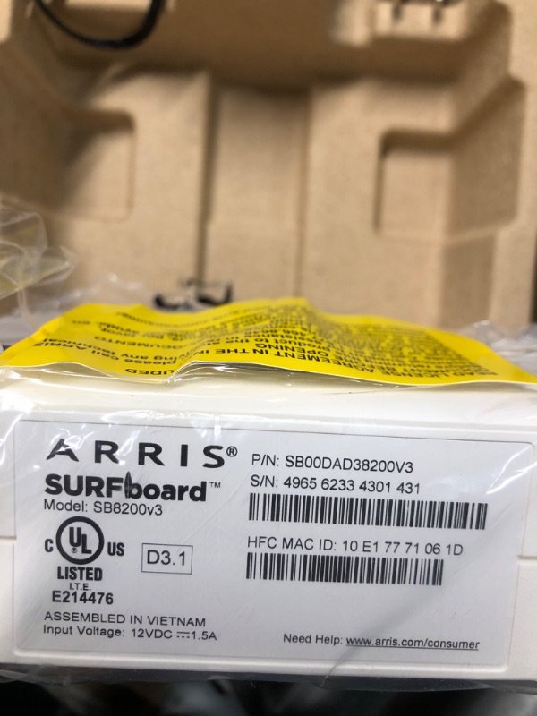 Photo 1 of ARRIS (SB8200) - Cable Modem - Fast DOCSIS 3.1 , Approved for Comcast Xfinity, Cox, Charter Spectrum, & more | 1 Gbps Max Internet Speed, 4 OFDM Channels