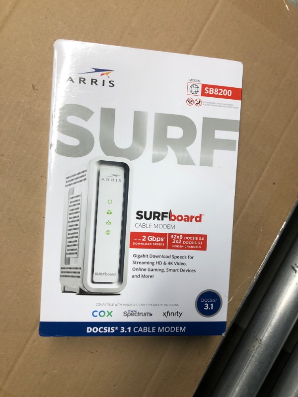 Photo 1 of ARRIS (SB8200) - Cable Modem - Fast DOCSIS 3.1 , Approved for Comcast Xfinity, Cox, Charter Spectrum, & more | 1 Gbps Max Internet Speed, 4 OFDM Channels