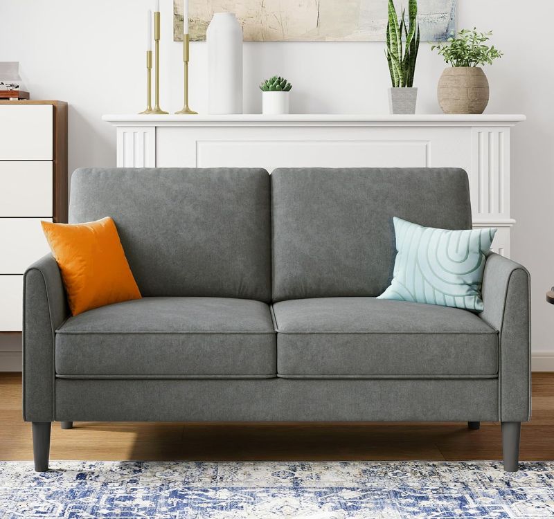 Photo 1 of ****BOX 2/2- PARTIAL SET*** NON-REFUNDABLE****LINSY 58" W Loveseat Sofa, Small Couch Modern Comfy Couch for Bedroom and Living Room, Small Loveseat for Small Spaces, Easy Assembly, Dark Grey
