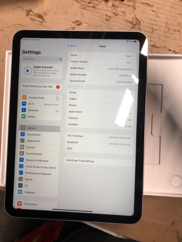 Photo 3 of (POWER TESTED) 
Apple iPad (10th Generation): with A14 Bionic chip, 10.9-inch Liquid Retina Display, 64GB, Wi-Fi 6, 12MP front/12MP Back Camera, Touch ID, All-Day Battery Life – Silver