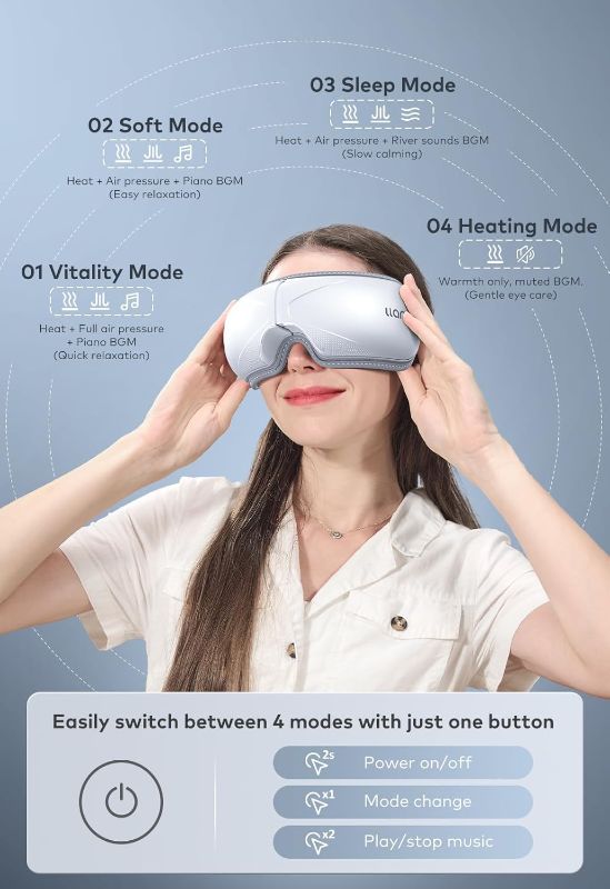 Photo 3 of (FAIR) Llano Eye Massager with Heat, Portable Eye Massage with Bluetooth Music, Smart Eye Mask Massager Sleep Mask Foldable Face Massager for Relax Dark Circles Dry Eyes (White)