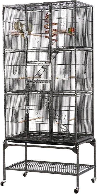 Photo 1 of *** FACTORY SEAL***Yaheetech 69-Inch Extra Large Bird Cage Metal Parrot Cage for Mid-Sized Parrots Cockatiels Conures Parakeets Lovebirds Budgie Finch, Black