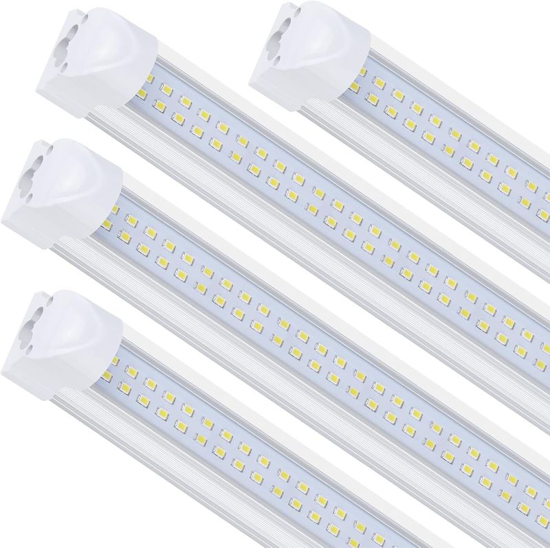 Photo 1 of *** FACTORY SEAL***(4-Pack) LED Shop Light, 8FT 100W 15000LM 6000K, Cold White, 2 Row Flat Shape, Clear Cover, Hight Output, Linkable Shop Lights, T8 LED Tube Lights, LED Shop Lights for Garage 8 Foot with Plug