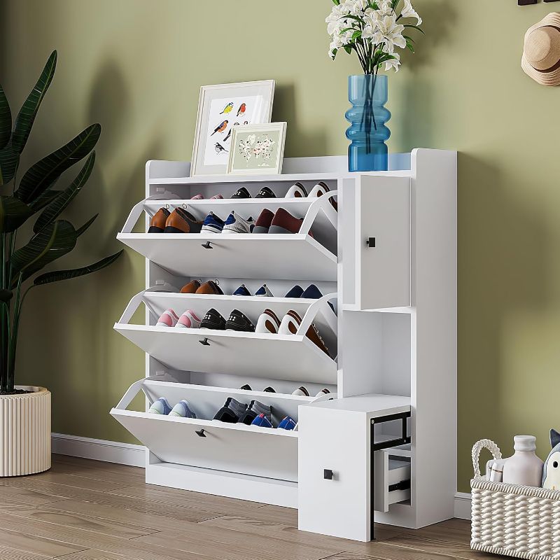 Photo 1 of *** FACTORY SEAL***ZNTS ON-TREND Versatile Tipping Bucket Shoe Cabinet with 3 Flip Drawers, Maximum Storage Entryway