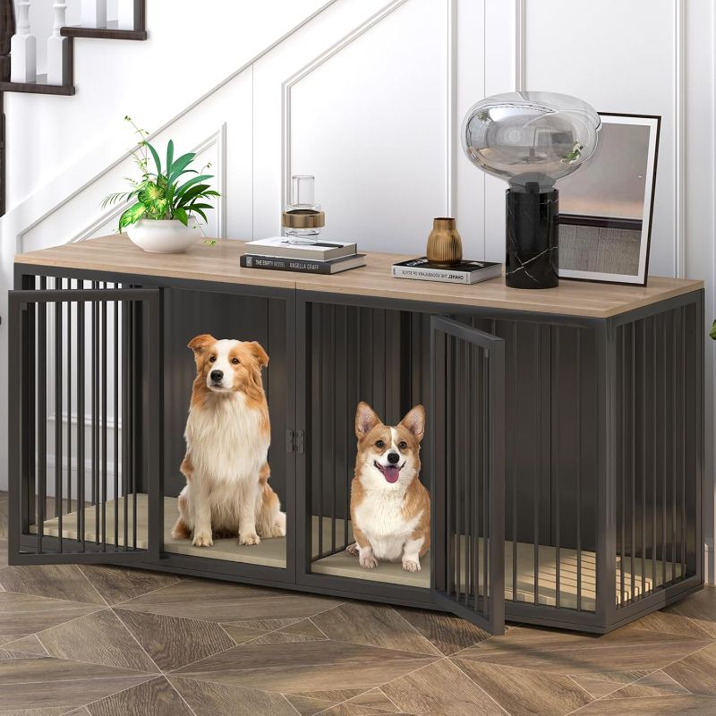 Photo 1 of *** PART ONLY__ SEE PHOTOS******NONREFUNABLE*** ONLY BOX A**Large Dog Crate Furniture for 2 Dogs, 71.6'' Steel Frame Dog Crate with Double Doors, Heavy Sturdy Dog Kennel for Small Medium Large Dog, Indoor Double Dog Cage (Black)