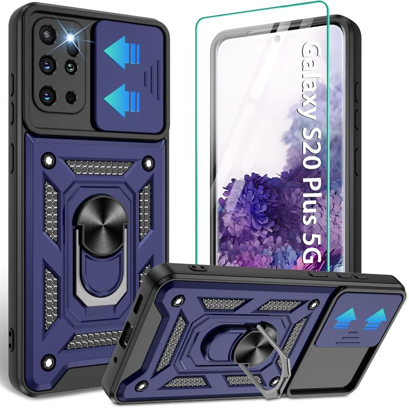 Photo 1 of *** STOCK PHOTO FOR REFERTENCE ONLY***Compatible with Samsung Galaxy S20 Plus Case,Samsung S20 Plus Case with HD Screen Protector with Slide Camera Cover, 360°Rotation Ring Kickstand [Military Grade] Case for Galaxy S20+ Plus,Blue
