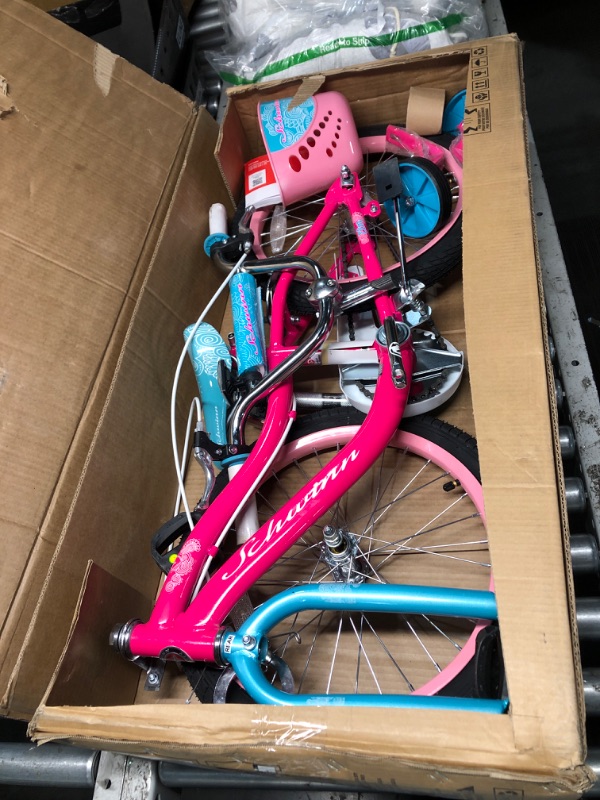 Photo 3 of ***DAMAGED - FRONT WHEEL AND FORKS BENT - WON'T ATTACH - SEE PICTURES***
Schwinn Koen & Elm BMX Style Toddler and Kids Bike, For Girls and Boys, 18-Inch Wheels, With Training Wheels, Chain Guard, and Front Basket, Recommended Height 42-52 Inch, Pink