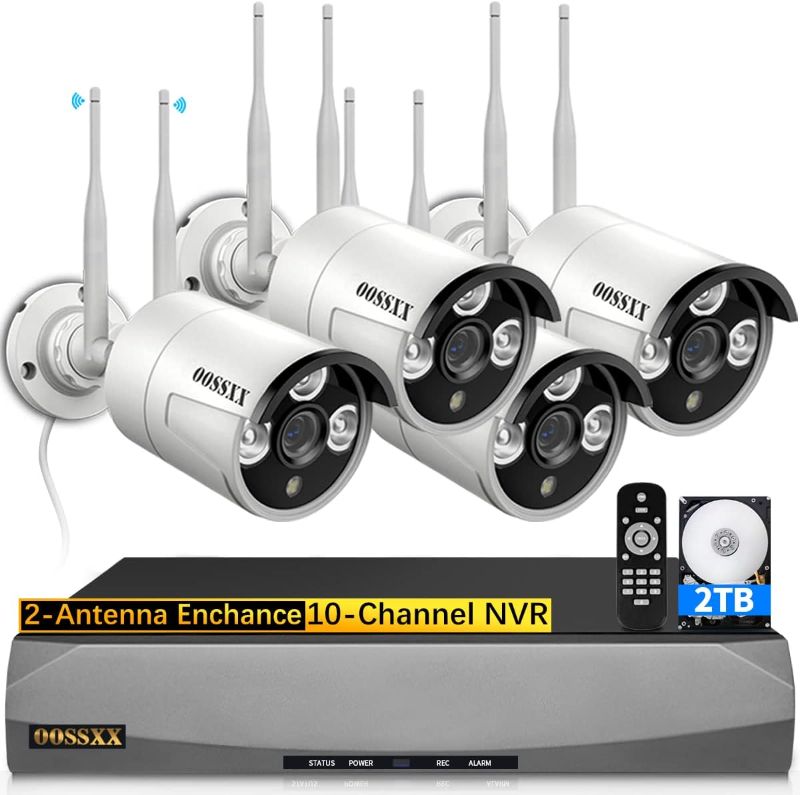 Photo 1 of (Dual Antennas for Wi-Fi Enhanced) AI Human Detected 2K 3.0MP Wireless Security Camera System, Surveillance NVR Kits with 2TB Hard Drive, 4Pcs Outdoor WiFi Security Cameras, with Audio, Night Vision