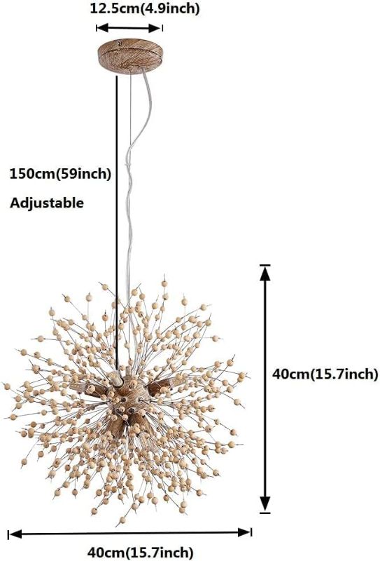 Photo 3 of **NON-REFUNDABLE** (PARTS) Eoodis Modern Wooden Beads Dandelion Chandelier, Firework Pendant Lighting, 8-Lights Boho Hanging Light Fixture for Living Room Dining Room Bedroom Kitchen Foyer?Bulb is Included?