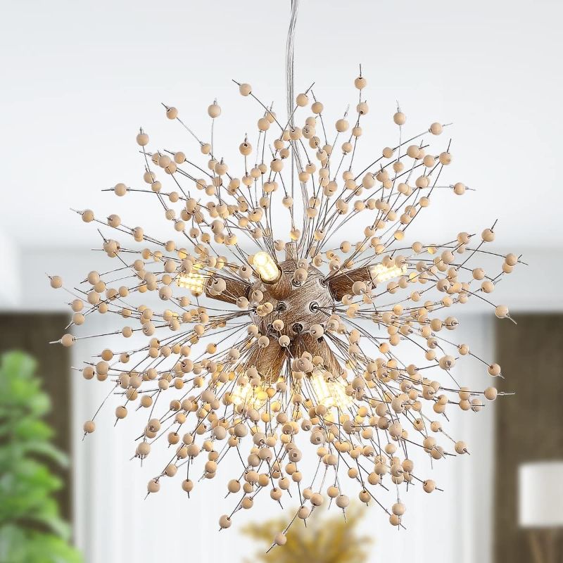 Photo 1 of **NON-REFUNDABLE** (PARTS) Eoodis Modern Wooden Beads Dandelion Chandelier, Firework Pendant Lighting, 8-Lights Boho Hanging Light Fixture for Living Room Dining Room Bedroom Kitchen Foyer?Bulb is Included?