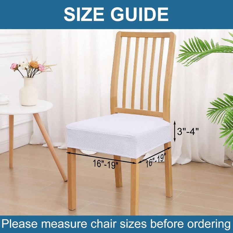 Photo 1 of (BAGGED) (USED/FAIR) Smiry Seat Covers for Dining Room Chairs Set of 6, Stretch Jacquard Dining Chair Covers Removable Washable Chair Seat Slipcovers Protector, White