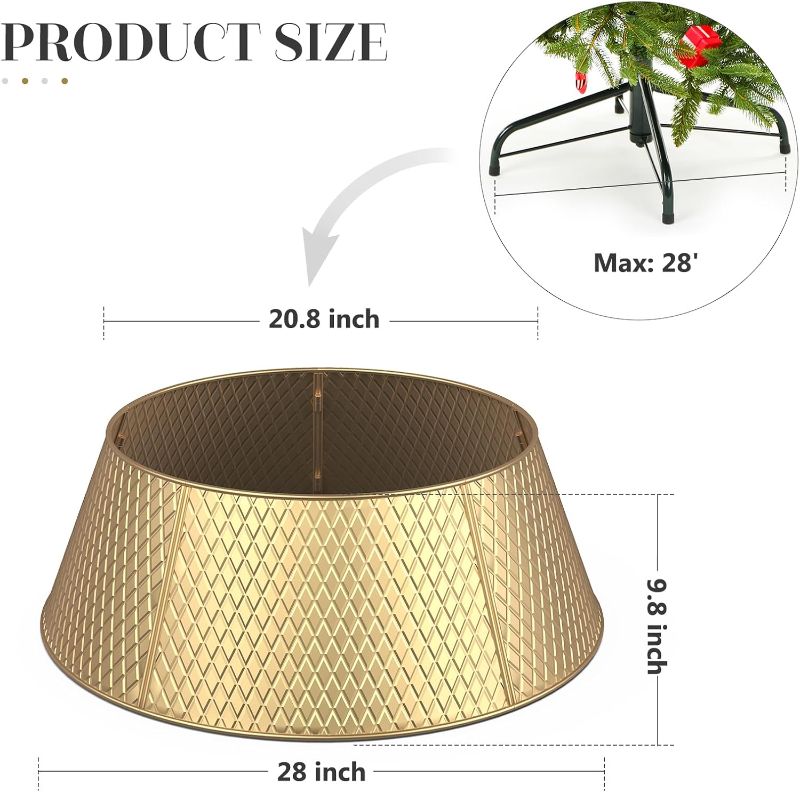 Photo 3 of (READ FULL POST) Winpull 28 Inch Christmas Tree Collar, Metal Christmas Tree Skirt Base Stand for Real or Artificial Trees, Christmas Tree Ring Base Cover for Christmas Decorations (Gold)