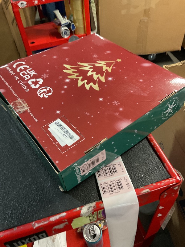 Photo 1 of SINTENILL 6 FT Pop Up Christmas Tree with 100 LED Timer Lights, Silver Tinsel Christmas Tree, Collapsible Artificial Pencil Christmas Tree Pull Up Tree Holiday Decor for Indoor Home, Office, Party