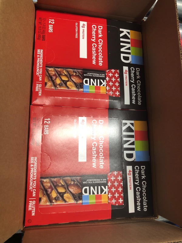 Photo 2 of ***(best by:11/23/24 )NONREFUNDABLE***KIND Nut Bars, Dark Chocolate Cherry Cashew, Healthy Snacks, Good Source of Fiber, Gluten Free, 4g Protein, 24 Count