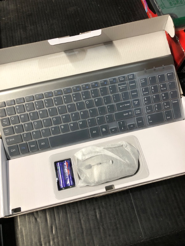 Photo 1 of Wireless Keyboard and Mouse Ultra Slim Combo, TopMate 2.4G Silent Compact USB 2400DPI Mouse and Scissor Switch Keyboard Set with Cover, 2 AA and 2 AAA Batteries, for PC/Laptop/Windows/Mac - Gray Black