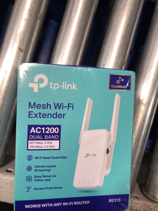 Photo 2 of ***FACTORY SEALED*** TP-Link AC1200 WiFi Extender, 2024 Wirecutter Best WiFi Extender, 1.2Gbps home signal booster, Dual Band 5GHz/2.4GHz, Covers Up to 1500 Sq.ft and 30 Devices ,support Onemesh, One Ethernet Port (RE315)