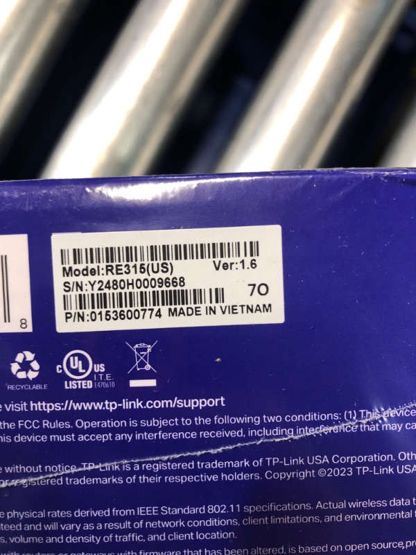 Photo 3 of ***FACTORY SEALED*** TP-Link AC1200 WiFi Extender, 2024 Wirecutter Best WiFi Extender, 1.2Gbps home signal booster, Dual Band 5GHz/2.4GHz, Covers Up to 1500 Sq.ft and 30 Devices ,support Onemesh, One Ethernet Port (RE315)