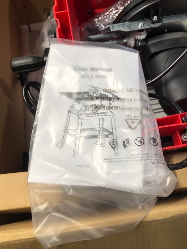 Photo 1 of Table Saw, 10 Inch 15A Multifunctional Saw with Stand & Push Stick for Jobside, 90° Cross Cut & 0-45° Bevel Cut, Cutting Speed Up to 5000RPM, Adjustable Blade Height, Ideal for Woodworking