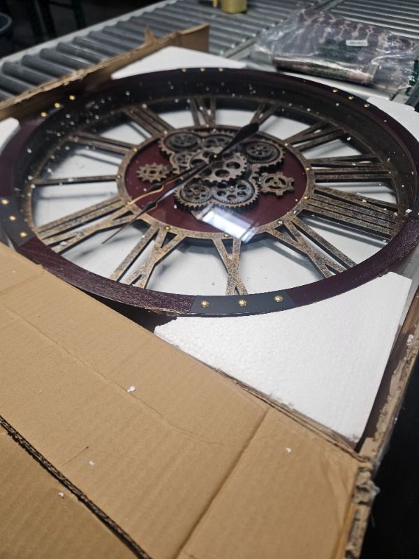 Photo 5 of ***STOCK PHOTO REFERENCE ONLY*** The Gears Clock The Original Real Moving Gear Wall Clock Vintage Industrial Oversized Rustic Farmhouse (24 inch (60cm), Vintage Black Wood and Bronze)