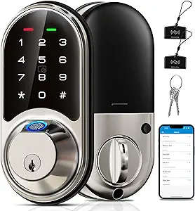 Photo 1 of ***STOCK PHOTO REFERENCE ONLY***Veise Smart Lock, Fingerprint Door Lock, 7-in-1 Keyless Entry Door Lock with App Control, Electronic Touchscreen Keypad, Smart Deadbolt, Biometric Smart Locks for Front Door, Satin Nickel
