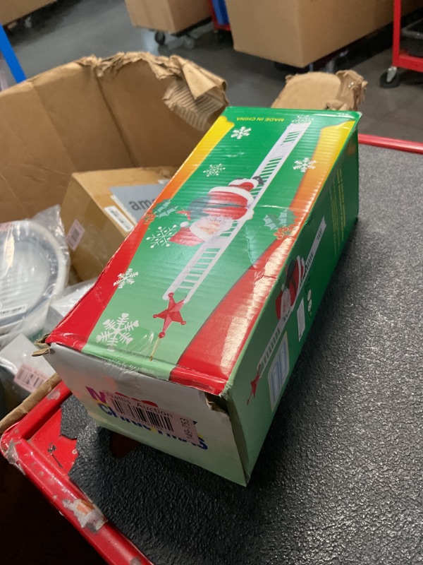 Photo 1 of Climbing Santa Ladder Electric Santa Claus Climbing Ladder Up and Down Creative Plush Santa Claus Figure with Bag Musical Moving Santa Indoor Outdoor Xmas Tree Hanging Ornaments for Party Home Decor