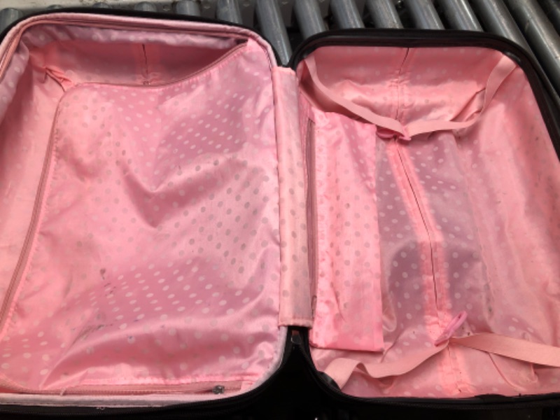 Photo 4 of **MISSING ONE WHEEL ON BIG ONE AND BOTH ARE USED AND A LITTLE DIRTY**
Rockland Melbourne Hardside Expandable Spinner Wheel Luggage, Pink, 2 Piece (20/28)