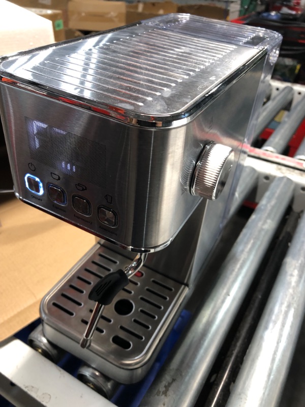 Photo 1 of LERTIN Espresso Machine, 20Bar Compact Stainless Espresso Maker, With Milk Frother Steam Wand, 57.5OZ Removable Water Tank, Displays Making Time & Water Temperature, Cold Brew & Cappuccino, Silver