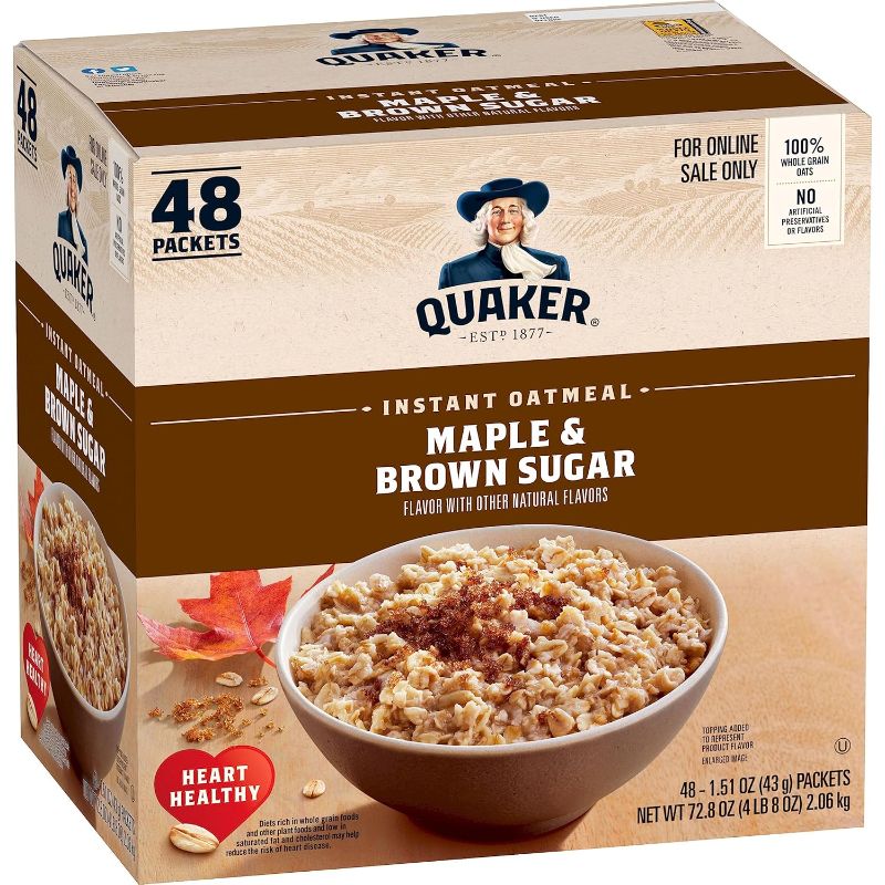 Photo 1 of ***NON REFUNDABLE***Quaker Instant Oatmeal, Maple & Brown Sugar, Individual Packets, 1.51 Ounce (Pack of 48)