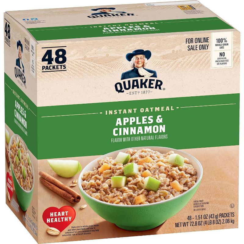 Photo 1 of ***NON REFUNDABLE***Quaker Instant Oatmeal, Apples and Cinnamon, Individual Packets (48 Count of 1.51 oz Packets), 72.48 oz