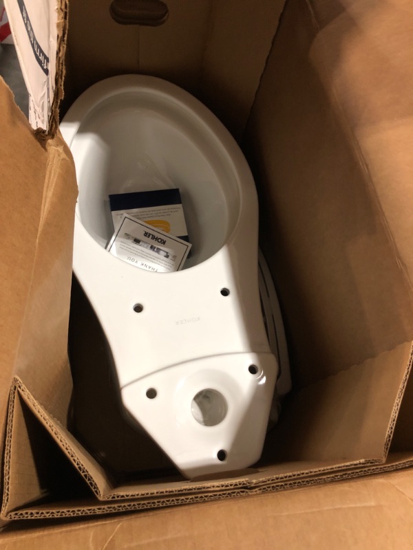 Photo 3 of * NO TANK INCLUDED*ITEM IS USED/OPEN BOX, UNTESTED FOR FUNCTIONALITYElmbrook 12in. Rough In 2-Piece 1.28 GFP Single Flush Elongated Chair Height Toilet in White with Soft Close Seat


