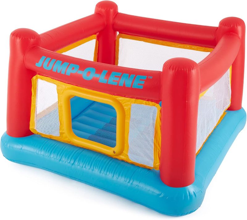 Photo 1 of **MISSING BLOWER**
Intex Inflatable Jump-O-Lene Indoor or Outdoor Playhouse Trampoline Bounce Castle House with Crawl-Thru Door and Net for Kids Ages 3-6
