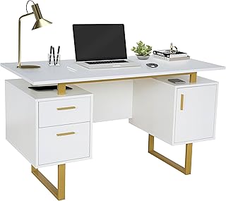 Photo 1 of ***NONREFUNDABLE - INCOMPLETE - PARTIAL SET - SEE COMMENTS***
Techni Mobili Storage Drawers and Cabinet 51.25” W-Modern Office Large Floating Desktop Surface Desk, 23.6" D x 51.2" W x 29.8" H, White/Gold