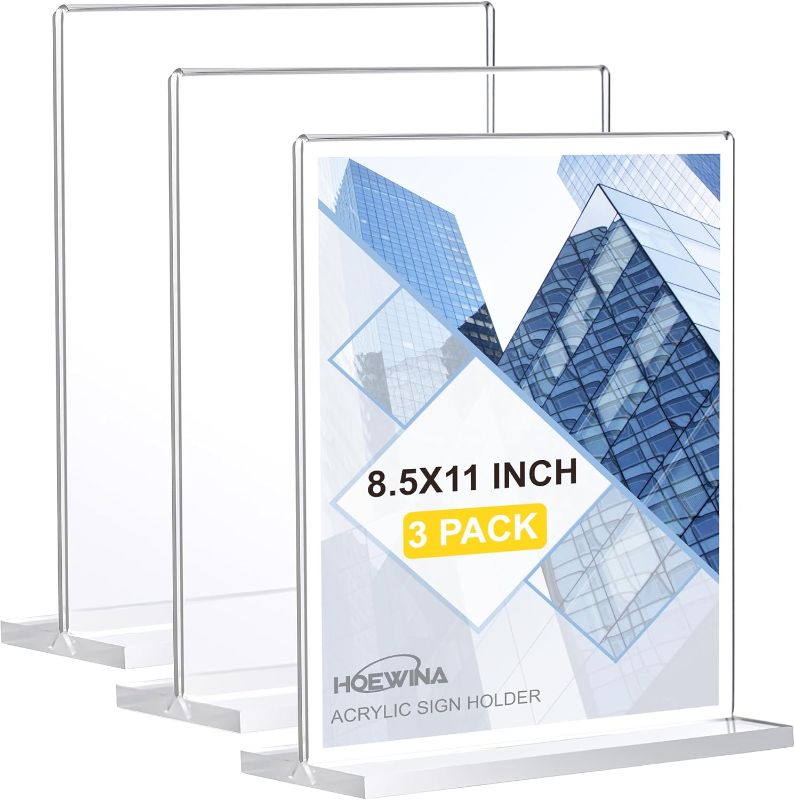 Photo 1 of 
Acrylic Sign Holder 8.5 x 11 Inch 3 Pack, Clear Display Sign Stand for Store Sign Holders, Vertical Double Acrylic Stands, Vendor Booth Display Items