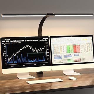 Photo 1 of  Led Desk Lamp for Office Home - Eye Caring Architect lamp with Clamp,Dual Screen Computer Monitor Gooseneck Smart Light: 24W 5 Color Flexible Adjustable Lighting Table Lamp for Study Drafting
