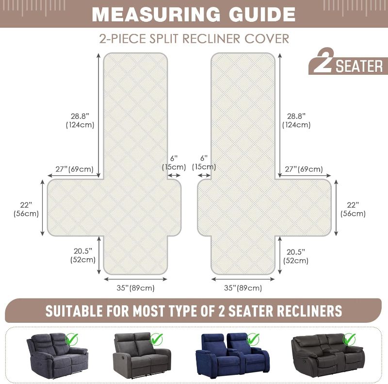 Photo 3 of (READ FULL POST) TAOCOCO 100% Waterproof Oversized Loveseat Recliner Cover, Non Slip Split Loveseat Covers for Reclining Loveseat with Elastic Straps for Kids Pets(Oversized 2 Seater, Cream)