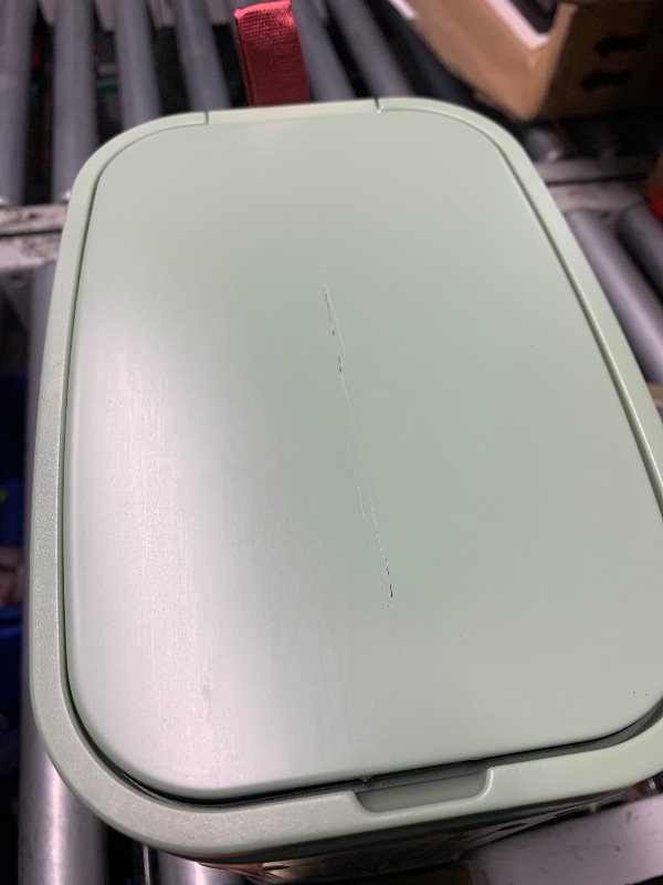 Photo 1 of (used/fair) Slim Trash Can for Bathroom with Air Freshener Soft Close Lid, 6 Liter/ 1.6 Gallon Stainless Steel Garbage Can with Removable Inner Bucket,Step Pedal, Small Wastebasket for Bedroom, Kitchen (Green)