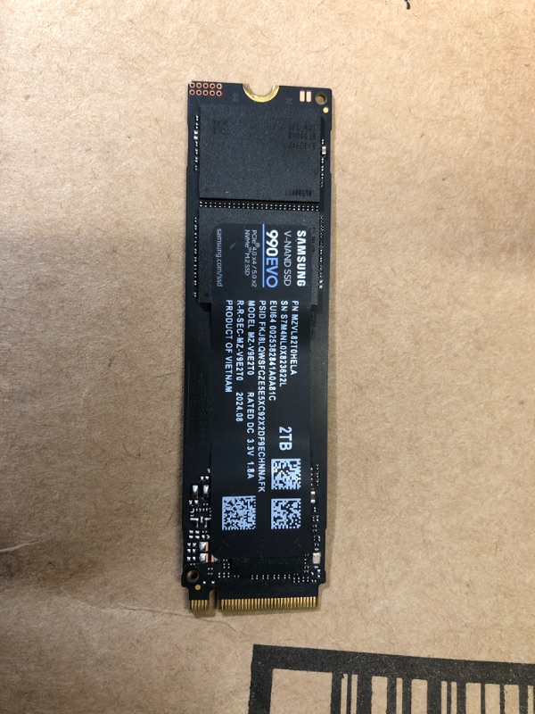 Photo 1 of (UNTESTED) (BAGGED) SAMSUNG 990 EVO SSD 2TB, PCIe Gen 4x4, Gen 5x2 M.2 2280 NVMe Internal Solid State Drive, Speeds Up to 5,000MB/s, Upgrade Storage for PC Computer, Laptop, MZ-V9E2T0B/AM, Black