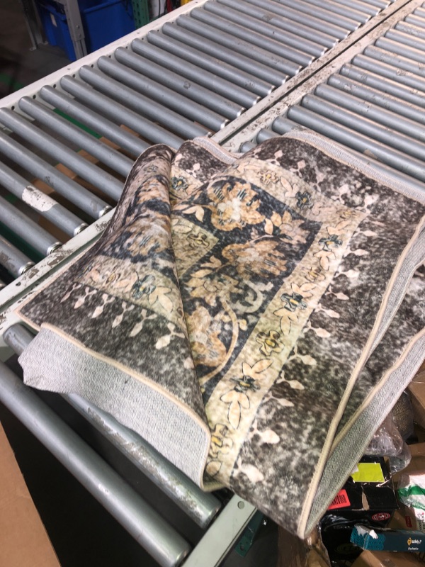 Photo 1 of (USED/FAIR) (NO BOX OR BAG) Andency Large 9x12 Washable Area Rug for Living Room Bedroom, Vintage Boho Dark Brown/Charcoal Foldable Floral Carpet, Stain Resistant Non-Slip Printed Distressed Decor Rug for Dining Room