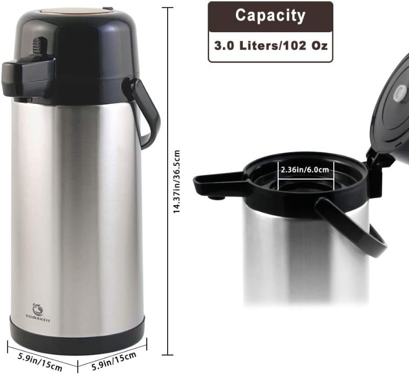 Photo 3 of (READ FULL POST) Airpot Coffee Dispenser with Pump - 102 oz Insulated Stainless Steel Coffee Carafe - Thermal Beverage Dispenser - Thermos Urn for Hot/Cold Water, Party Chocolate Drinks 1Pcs 102oz - 3L