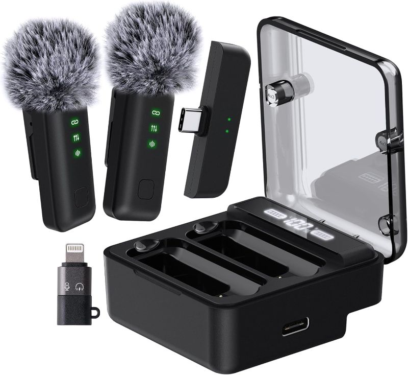 Photo 1 of ***similar to stock photo****Wireless Lavalier Microphone, 2pcs Wireless Microphone for iPhone, Lapel Microphone Wireless with Charging Case, Phone Microphone for Video Recording Vlogging, YouTube, Interview