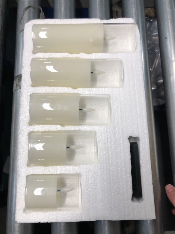 Photo 2 of (READ FULL POST) Eywamage 5 Pack Clear Glass Flameless Candles with Remote, Flickering Slim Tall LED Pillar Votive Candles Battery Included