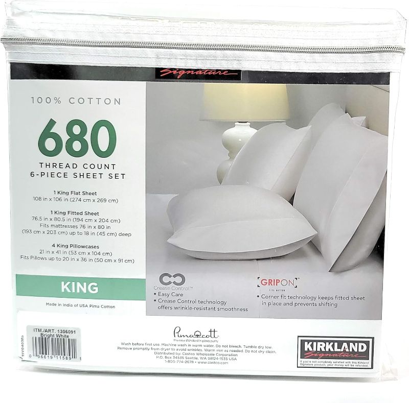 Photo 1 of (READ FULL POST) Kirkland Signature Pima Cotton Sheets - 6pc CAL KING WHITE
