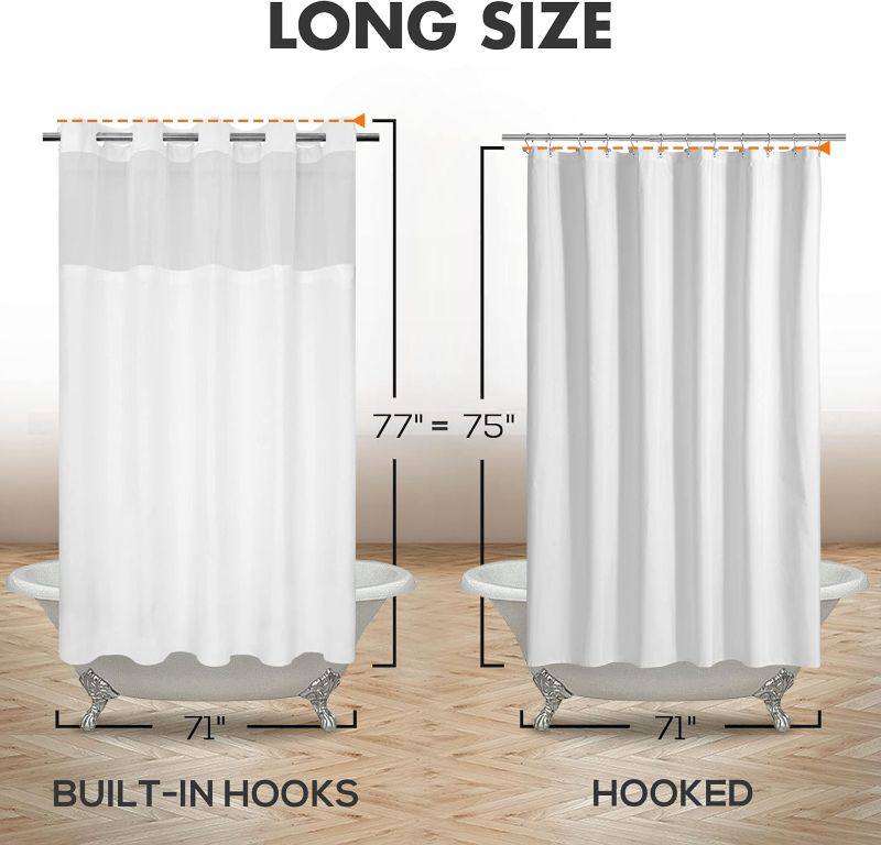 Photo 3 of (FAIR) Long No Hook Slub Textured Shower Curtain with Snap-in PEVA Liner Set - 71" x 77"(75")