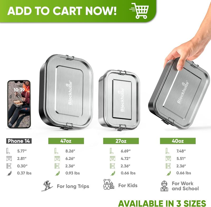 Photo 1 of (FAIR) SMALL Blockhütte Stainless Steel Lunch Box I 27oz I with free sealing I Bento Box 3 Compartments, Leak-Proof Food Containers, Metal Lunchbox for Travel & Work, Eco-Friendly Meal Storage Solution