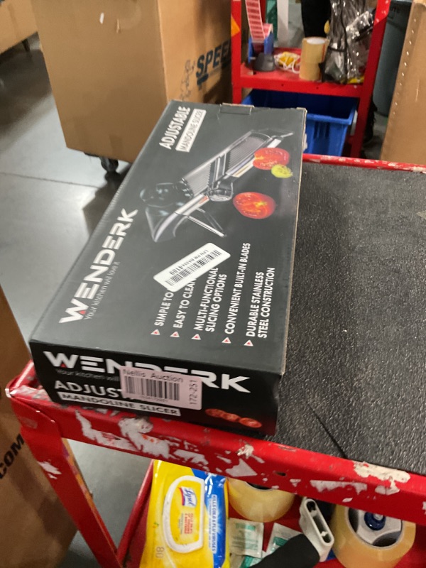 Photo 1 of WENDERK Adjustable Stainless Steel Mandoline Food Slicer with Cut Resistant Gloves [Upgraded] - Professional Handheld Kitchen Mandolin Julienne Cutter to Slice Vegetables Fruits Chips French Fry