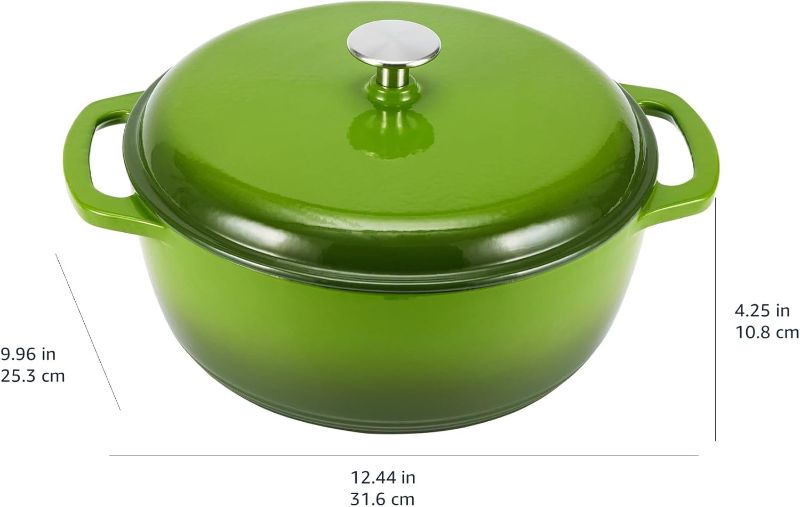 Photo 3 of (READ FULL POST) Amazon Basics Cast Iron Dutch Oven Pot with Lid, Enameled, Round, Dual Handles, Heavy-Duty, Small, 4.3-Quart, Green