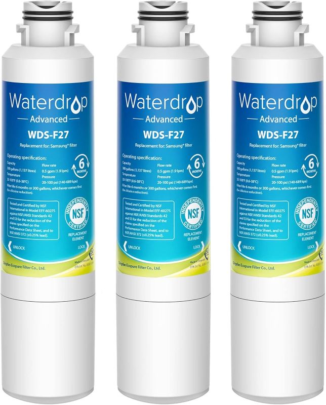 Photo 1 of (FACTORY SEALED) Waterdrop DA29-00020B NSF 53&42 Certified Refrigerator Water Filter, Replacement for Samsung HAF-CIN/EXP, DA29-00020A/B, DA29-00020B-1, RF263BEAESR, RF28HMEDBSR, 3 Filters (Package May Vary)
