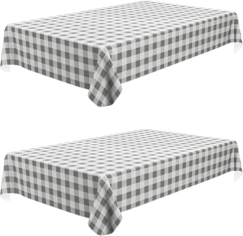 Photo 1 of ****2 of 2****misaya 2 Pack Waterproof Vinyl Table Cloth, Buffalo Flannel Backed Tablecloth, Wipeable Plastic Table Cover for Dinner, Kitchen, Outdoor (60" x 84", Grey & White)